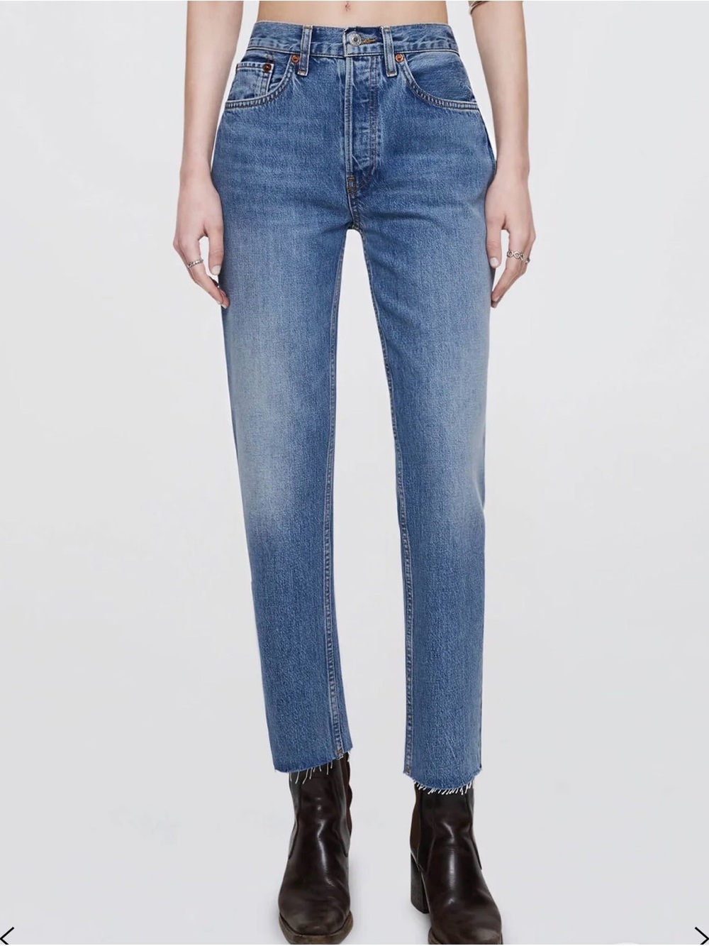 Re/Done Classic Straight Leg Jeans in Light-Mid Blue